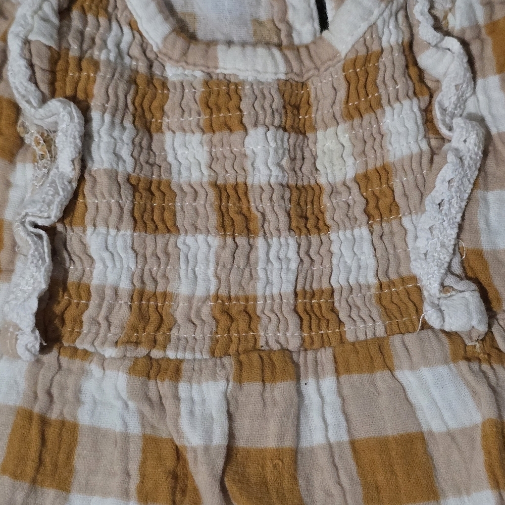 7 For All Mankind Kids Checkered Blouse Gingham Tan and White Size 24 Months - Picture 6 of 6